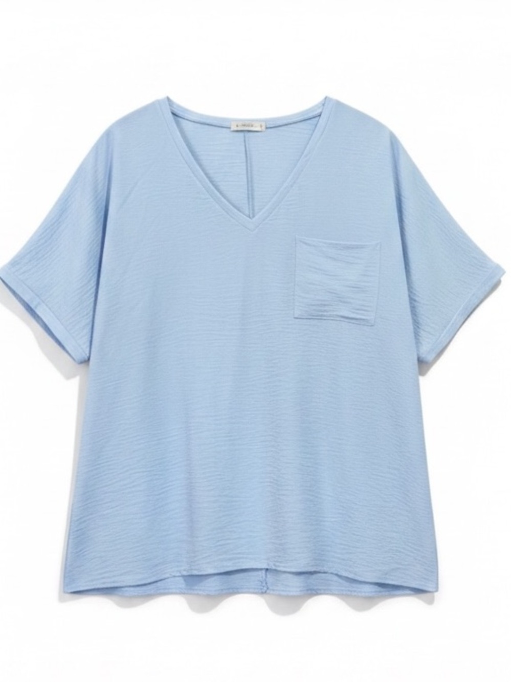 Eesome Loose Fit V-Neck Short Sleeve Pullover Top Light Blue Size Large